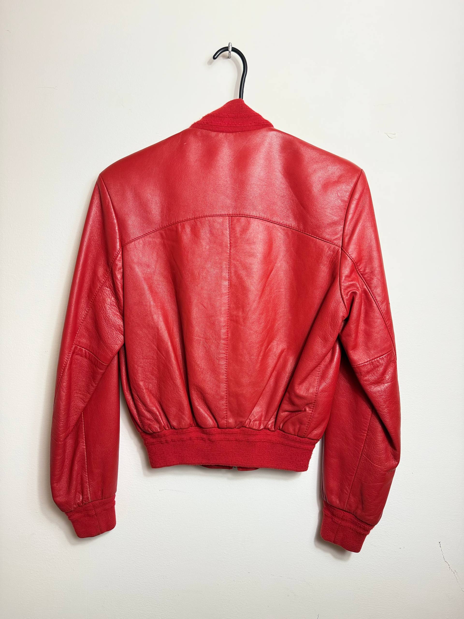 Vintage Red Leather Bomber Jacket