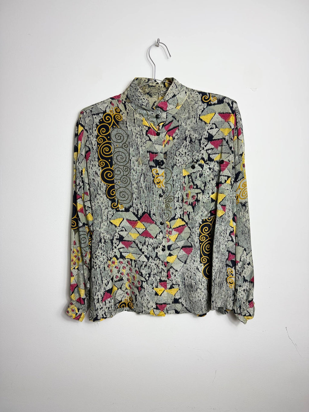 Vintage Patterned Button-Up Blouse
