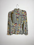 Vintage Patterned Button-Up Blouse