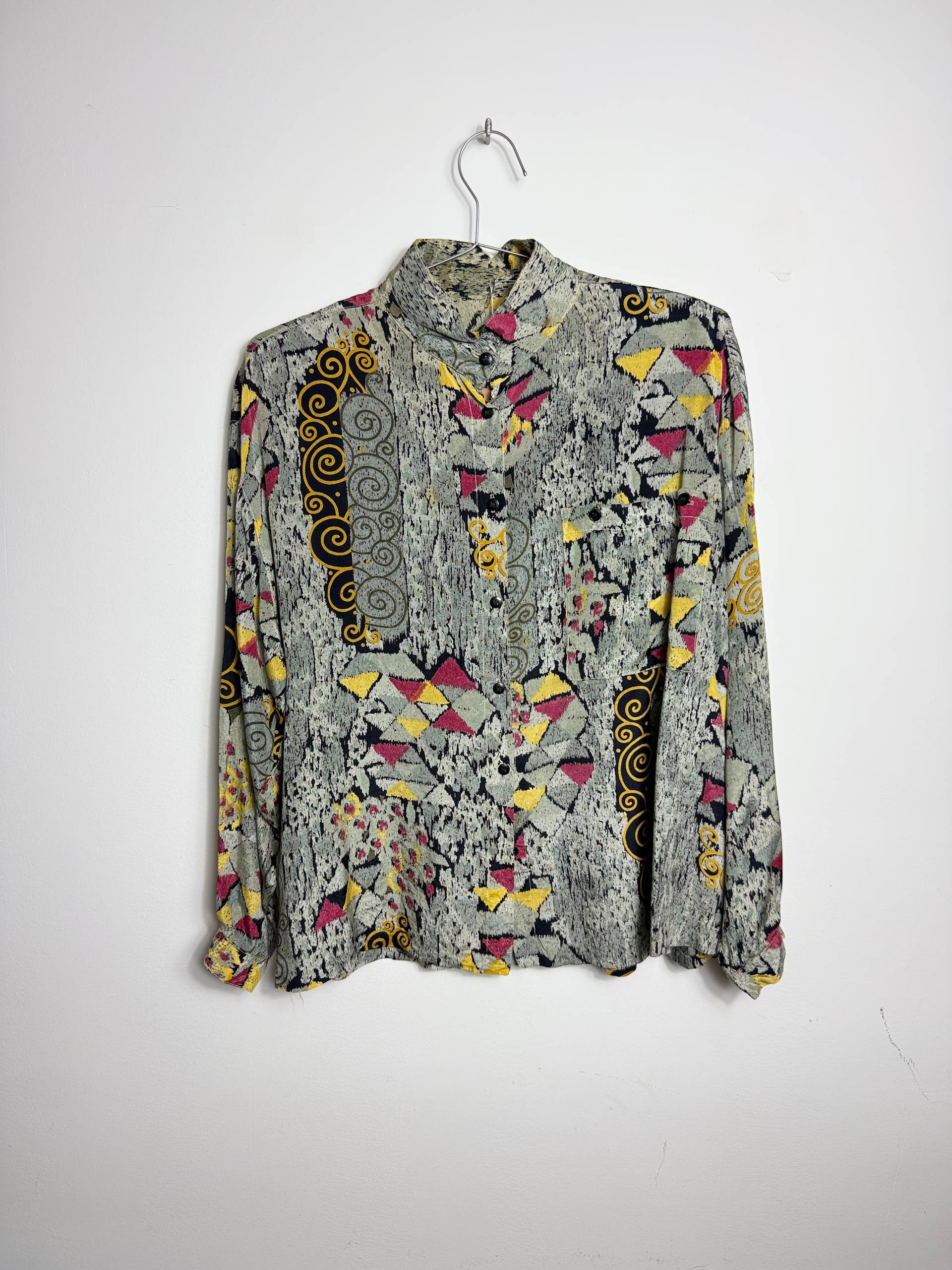 Vintage Patterned Button-Up Blouse