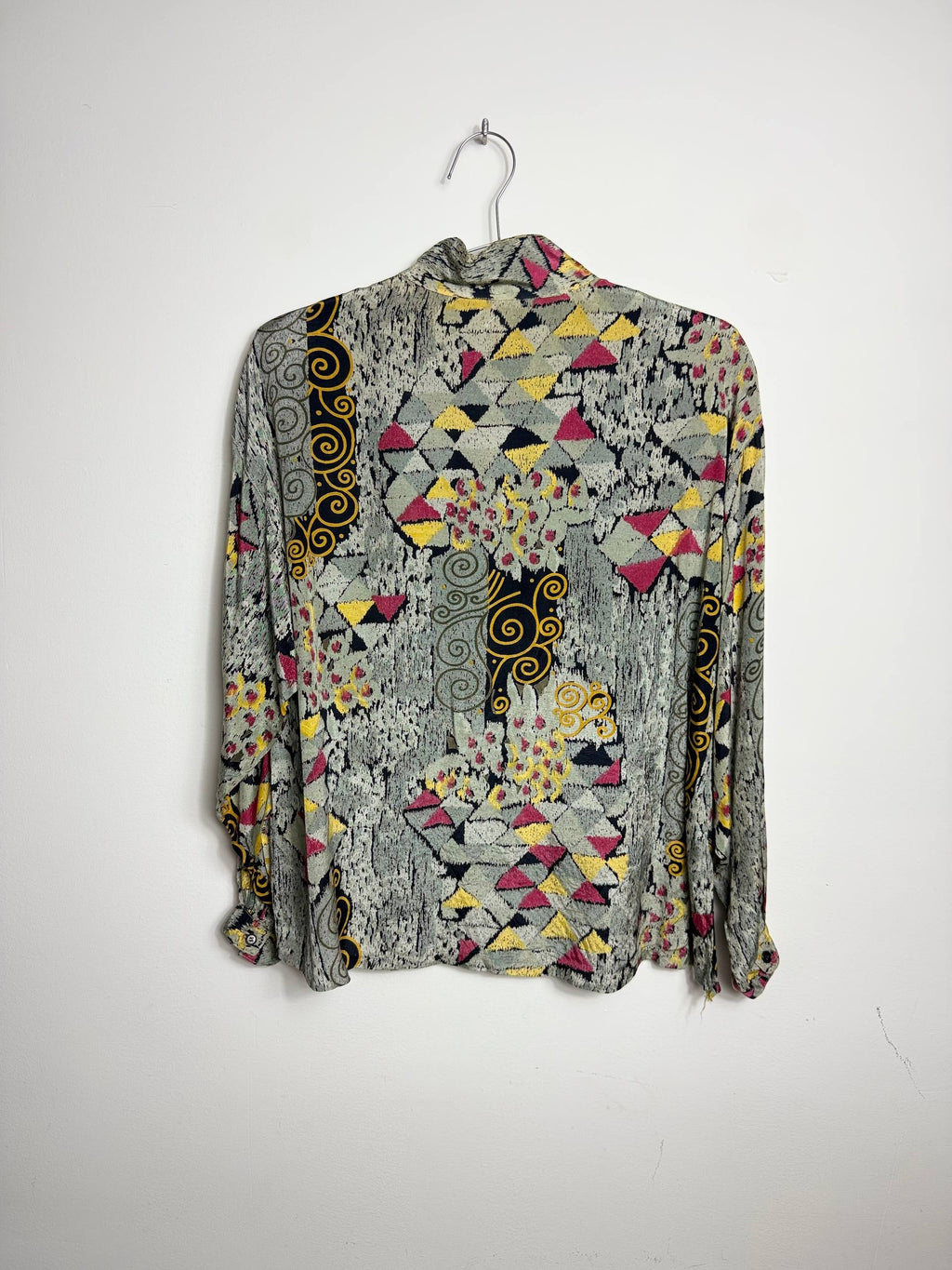 Vintage Patterned Button-Up Blouse