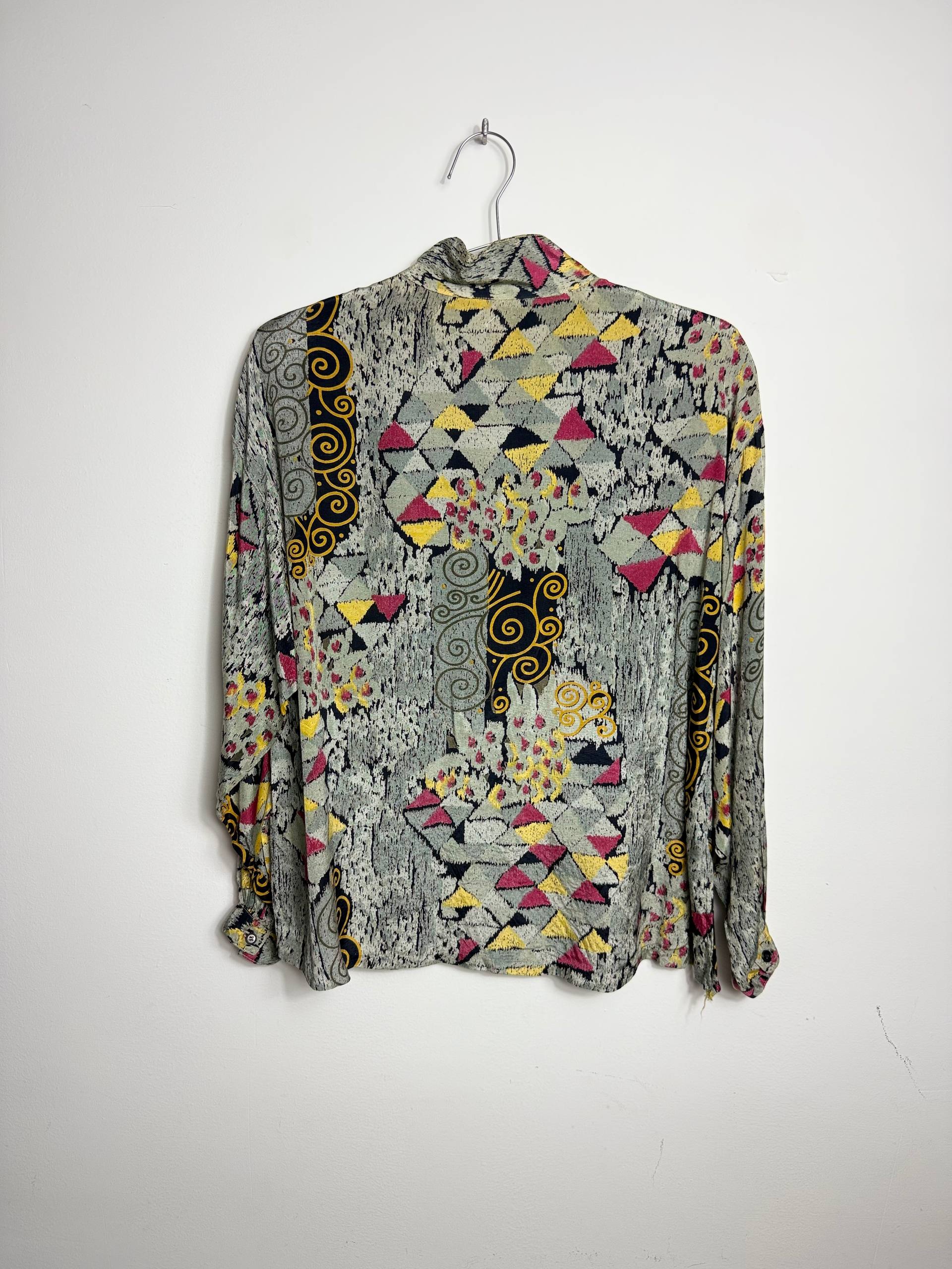 Vintage Patterned Button-Up Blouse
