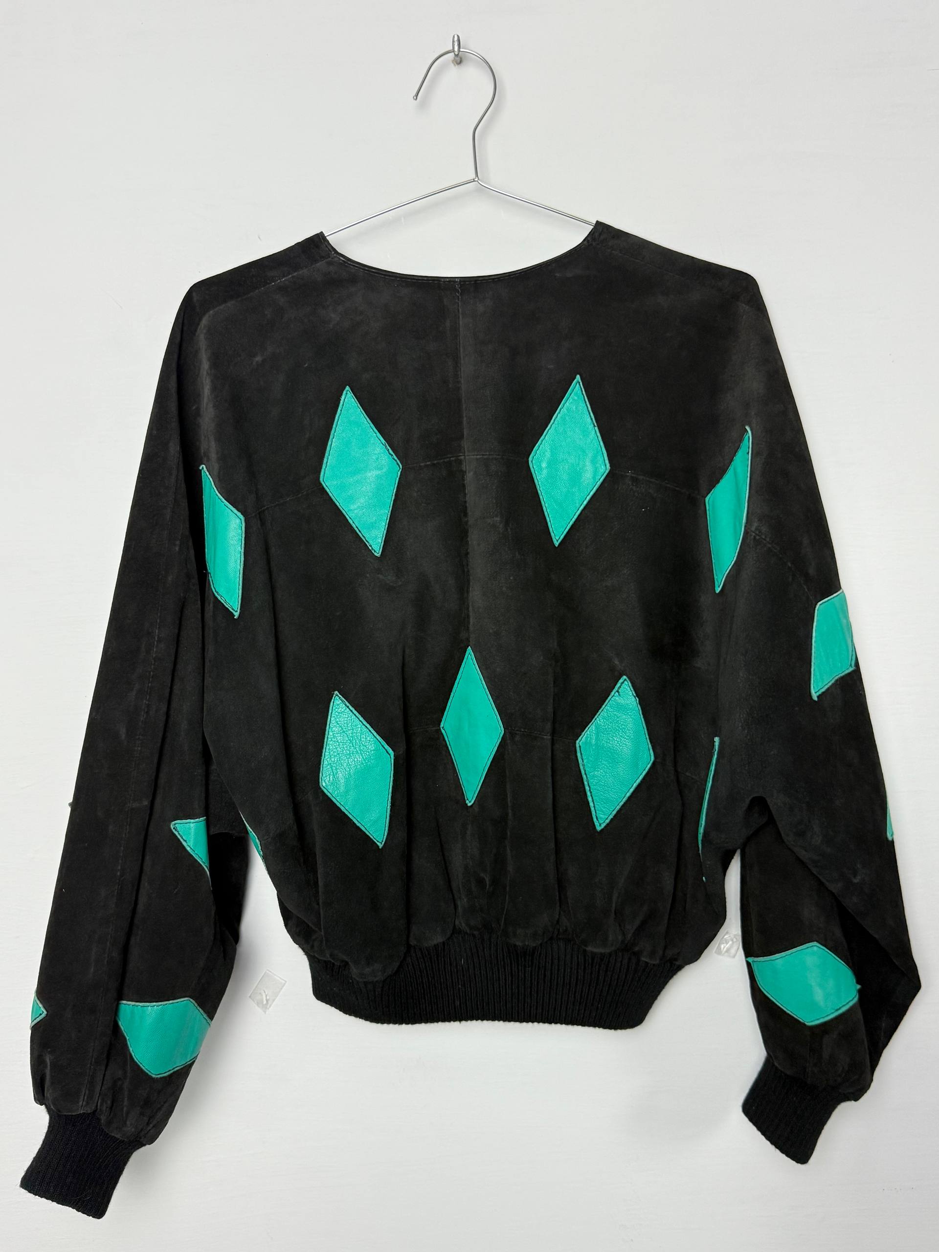 Michel Robs Black Jacket with Turquoise Leather Diamonds