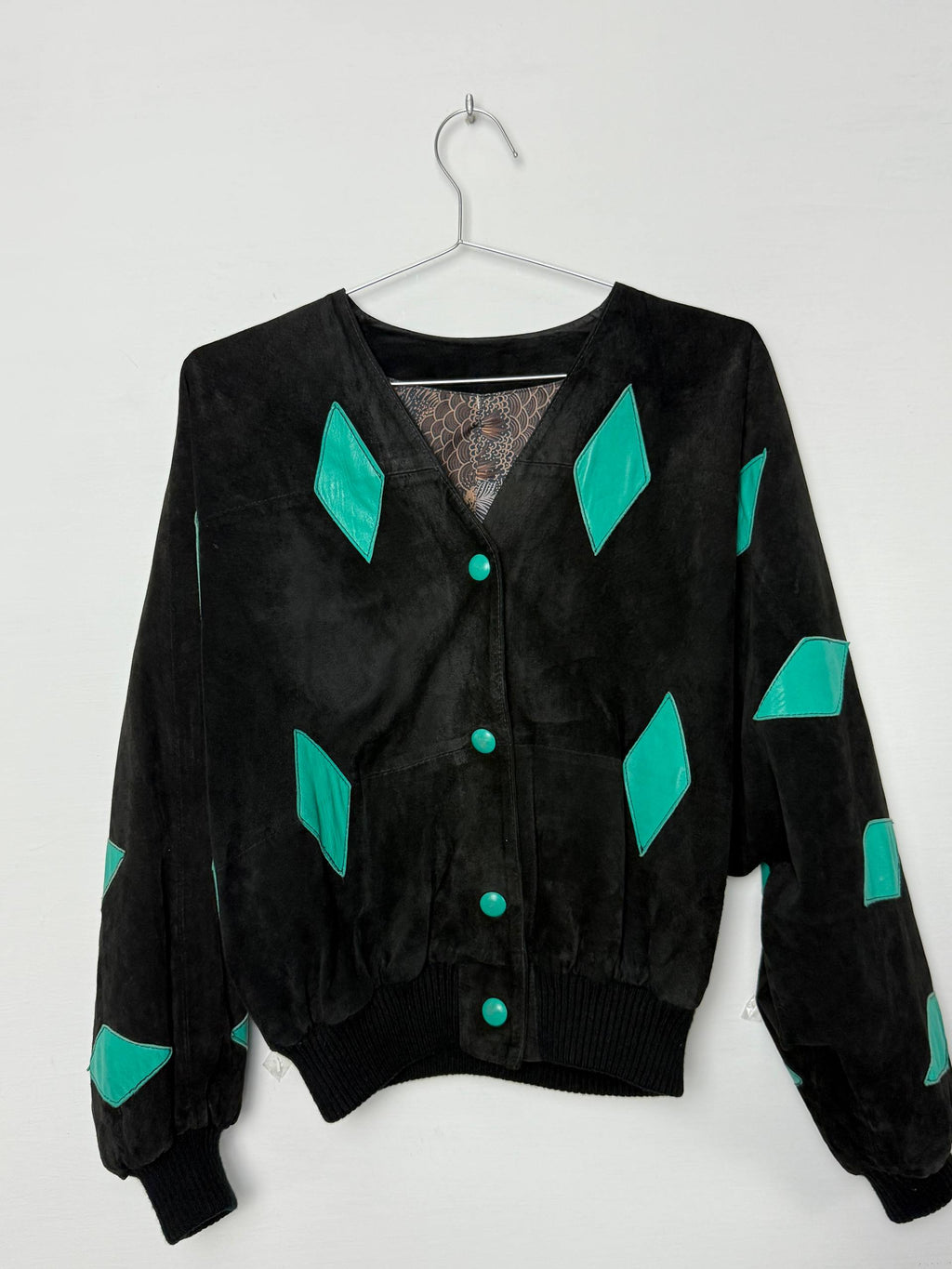 Michel Robs Black Jacket with Turquoise Leather Diamonds