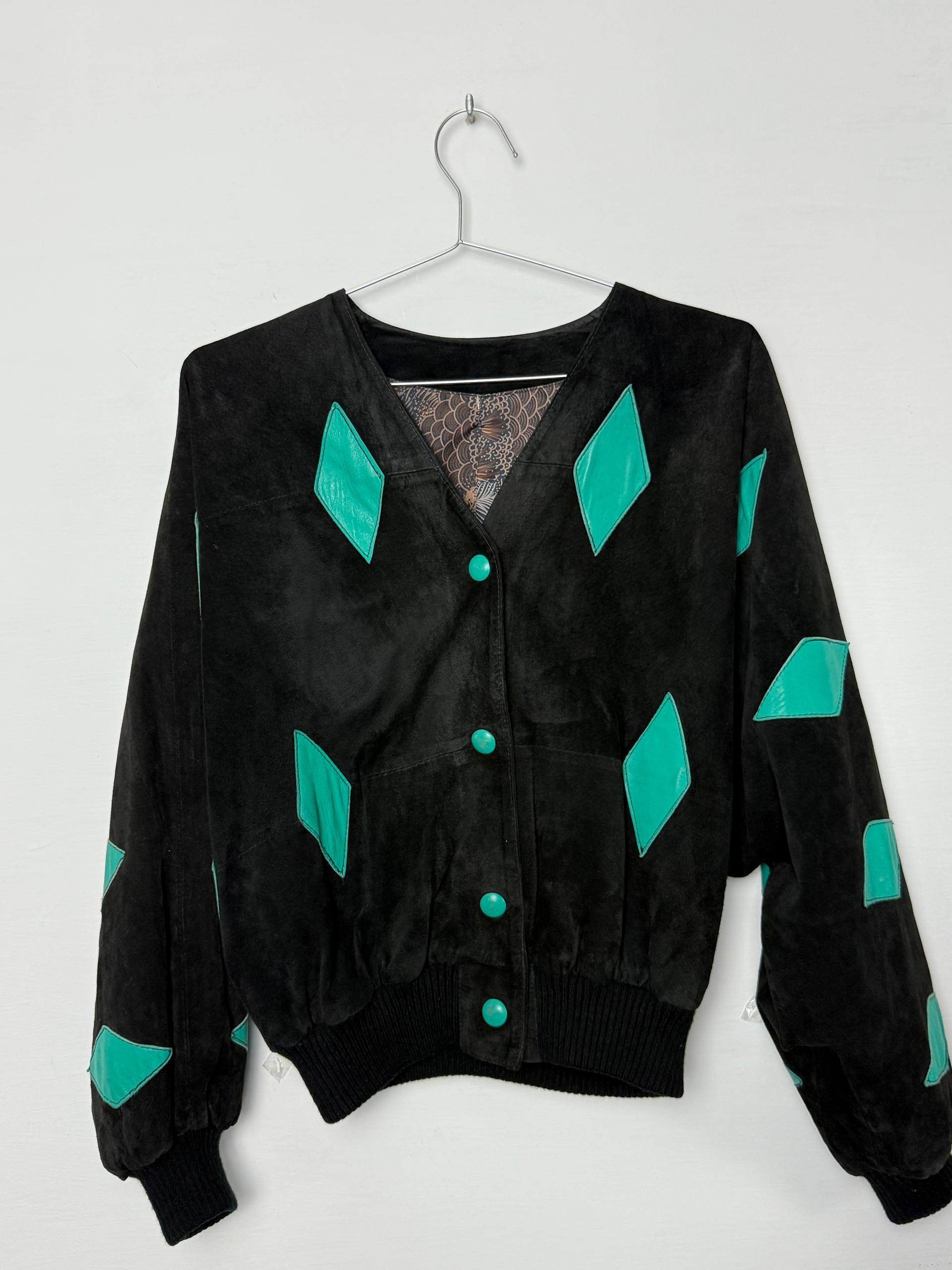 Michel Robs Black Jacket with Turquoise Leather Diamonds