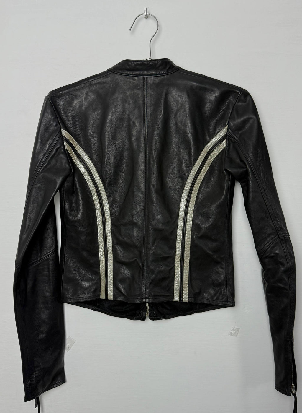 Guess Leather Jacket Silver Stripe
