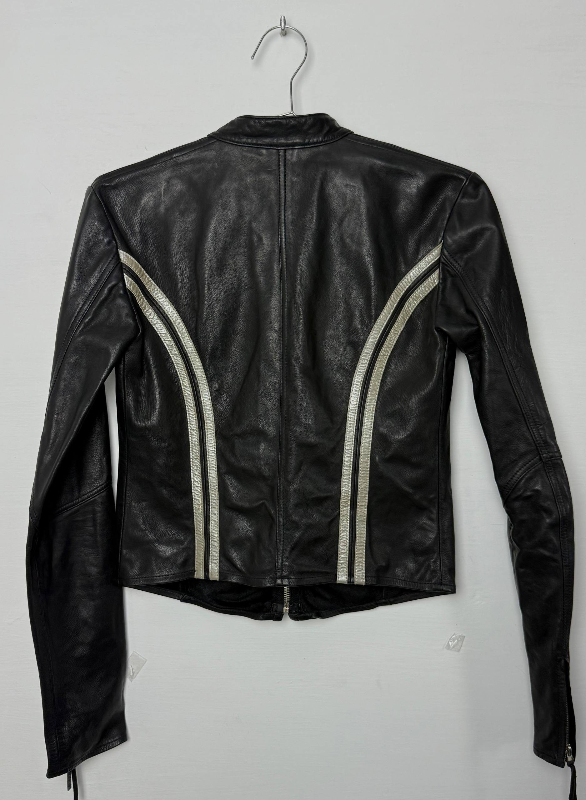 Guess Leather Jacket Silver Stripe