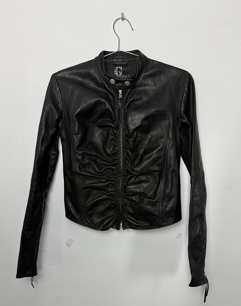 Guess Leather Jacket Silver Stripe