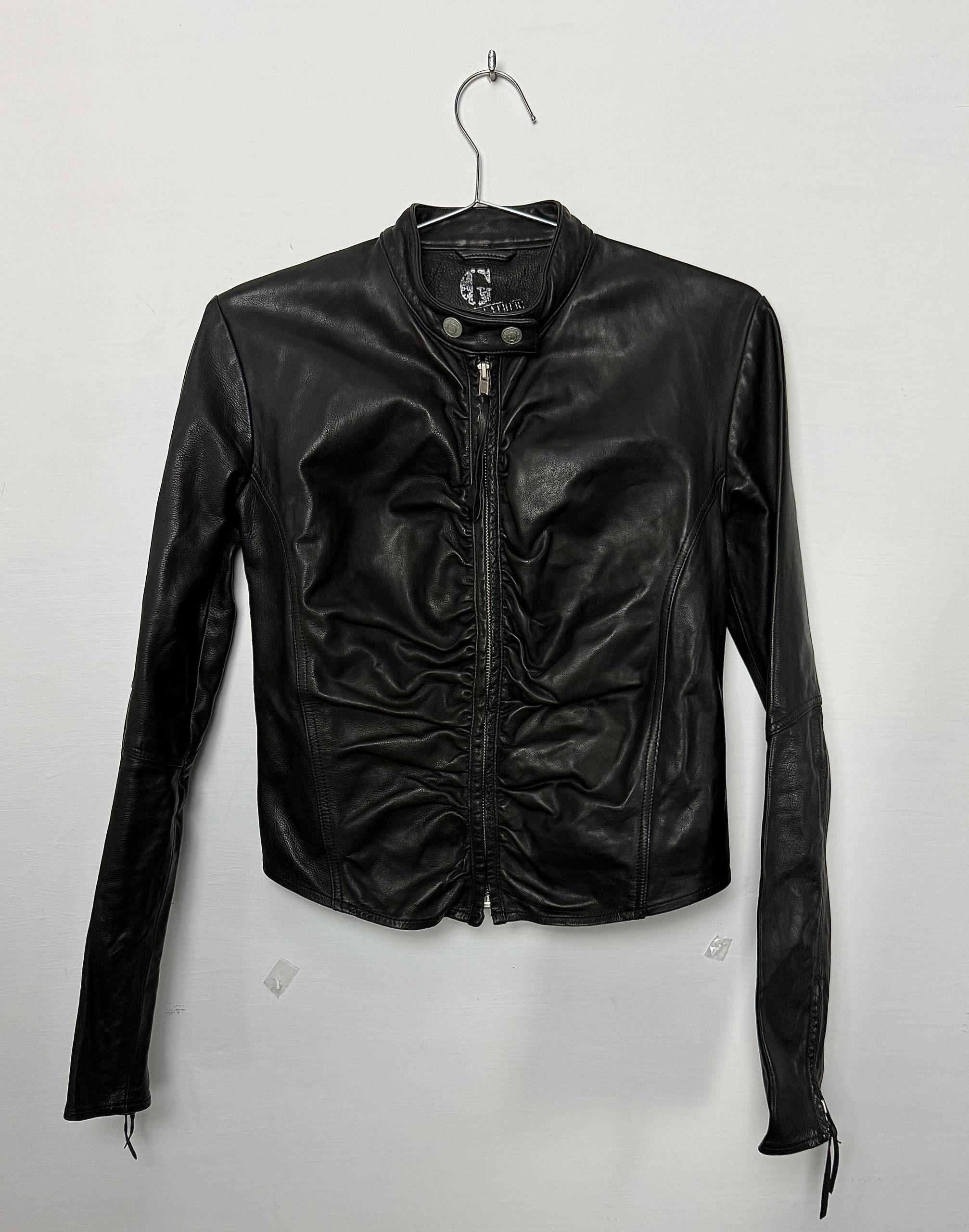 Guess Leather Jacket Silver Stripe